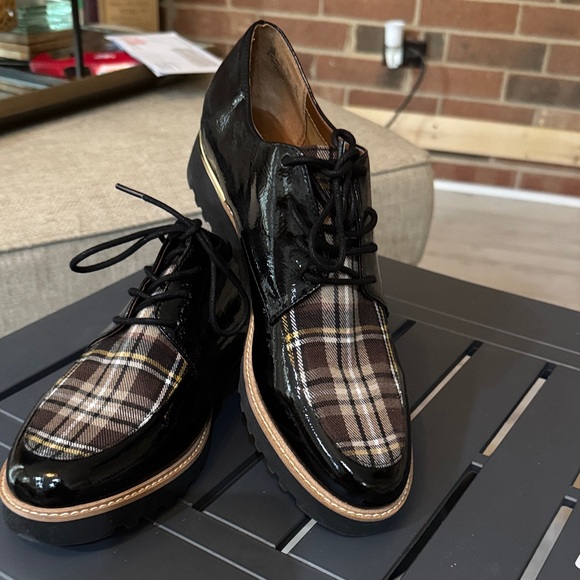 Franco Sarto Patent Leather and Plaid Loafers - Picture 1 of 7